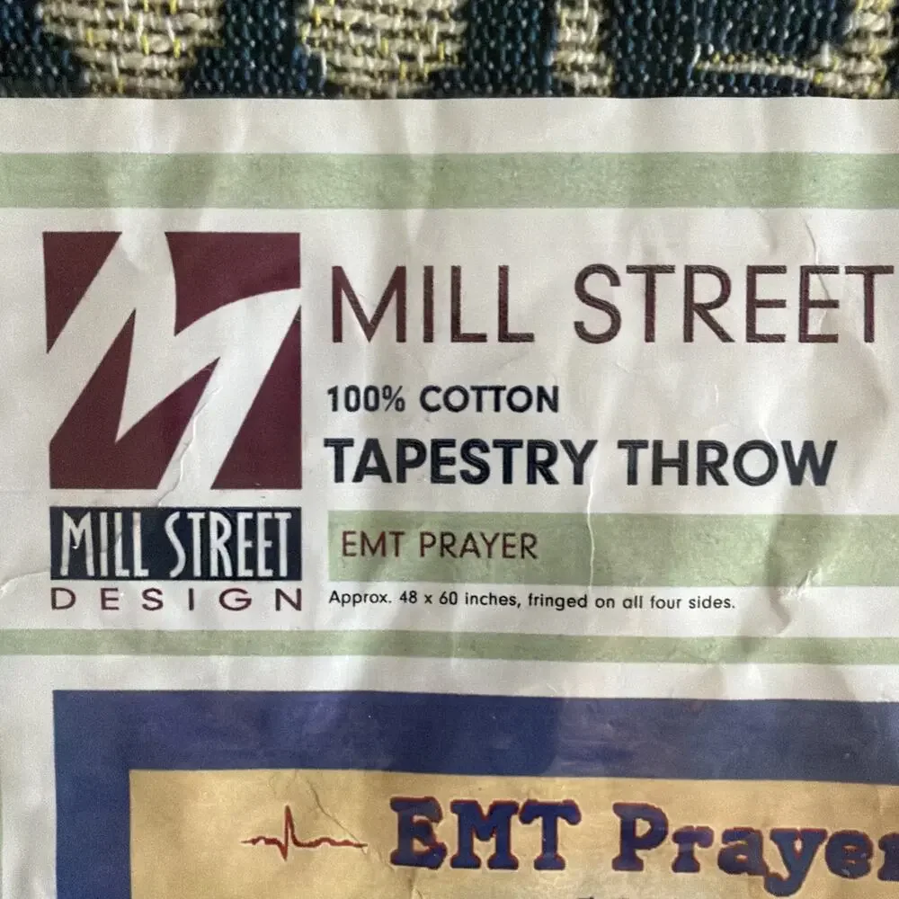 Mill Street Design EMT Prayer New Tapestry Throw Cotton Afghan Blanket 48 x 60